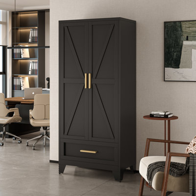 71" Tall Metal Wardrobe Cabinet With Drawer And Hanging Rod by Gracie Oaks