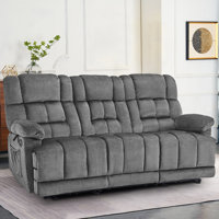 Power Reclining Sofa with Convertible Drop-Down console, Heat and Massage, 3 Seat Recliner Couch by Wildon Home