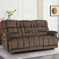 Power Reclining Sofa with Convertible Drop-Down console, Heat and Massage, 3 Seat Recliner Couch by Wildon Home