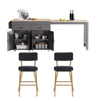 3-Piece Kitchen Island Set With 2 Stools ,Wood Dining Table Set by Everly Quinn