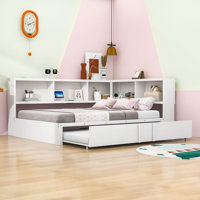 Desarai Full Size Metal Daybed with Twin Trundle, Storage Shelves and USB Ports by Lark Manor