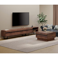 Nellie Modern TV Stand And Coffee Table Set Of 2, Storage Entertainment Center For Tvs Up To 100 Inch, Square Center Table With Tempered Glass And Sto by Latitude Run