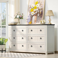 Dragonfly Pottery 54 Inch Wide Wood Dresser Chest of Drawers by Gracie Oaks