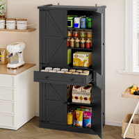 Farmhouse Pantry Cabinet with Barn Doors, Adjustable Shelves & Drawer - 67.7" Tall Kitchen Storage by Gracie Oaks