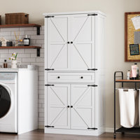 Farmhouse Pantry Cabinet with Barn Doors, Adjustable Shelves & Drawer - 67.7" Tall Kitchen Storage by Gracie Oaks