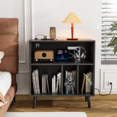 Mathea Record Player Stand with Open Storage with LED Light up to 300 Albums by Wrought Studio