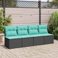 Ebern Designs 2 Piece Patio Sofa Set With Cushions Black Poly Rattan Acacia by Ebern Designs