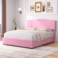 Auxter Bed Frame With 4 Storage Drawers, Upholstered Platform Bed Frame With Adjustable Headboard, Heavy Duty Mattress Foundation With Wooden Slats, N by Wade Logan
