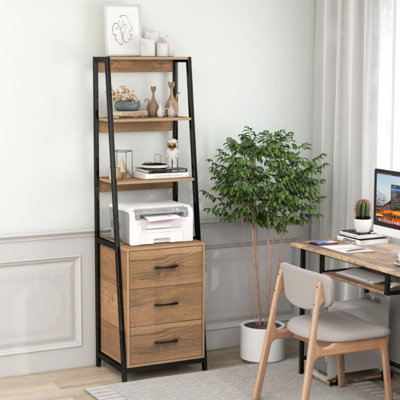 17 Stories Ladder Bookshelf Tall Bookcase W/ 3 Open Shelves Printer Stand 3 Storage Drawers