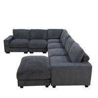 KCG- 123" Dark Grey Corduroy 7-Piece Sofa Sectionals With Delicate Pillows by Latitude Run