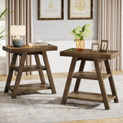 3-Tier Farmhouse End Table Narrow Sofa Side Table by Gracie Oaks