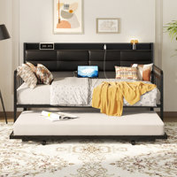 Upholstered Twin Daybed with Trundle and Charging Station