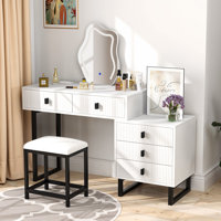 Large Vanity Desk  Retractable Makeup Dressing Table by Ivy Bronx