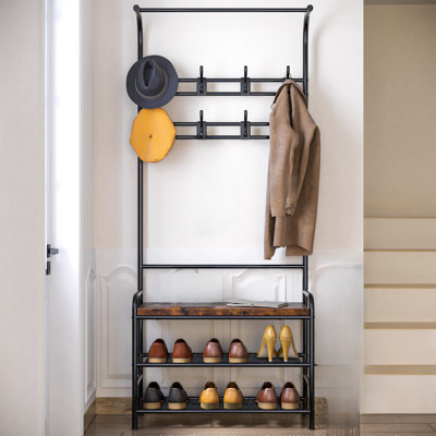 4-in-1 Hall Tree Shoe Bench For Entryway, Coat Tree With Bench Storage Shelf And 8 Hooks by 17 Stories