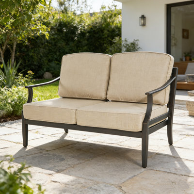 Tamarin Patio Aluminum Loveseat With Sunbrella Cushions by Peak Home Furnishings