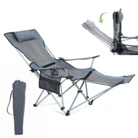 Reclining Camping Chair, Portable Lounge Chair with Footrest, Headrest, Storage Bag & Cup Holder by Arlmont & Co.