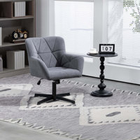 Velvet Desk Chair No Wheels Comfy Computer Task Chair Metal Legs Upholstered Accent Arm Chair by Mercer41