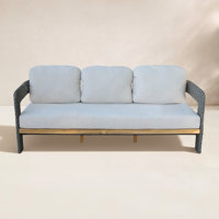Estate Teak & Wicker Outdoor Sofa with Sunbrella Cushions by Joss & Main