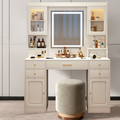 Vanity Table Set With Mirror, 6 Drawers & Ample Shelves by Brayden Studio