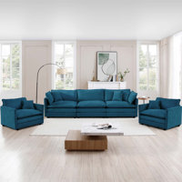 Modern Upholstered Chenille Cloud Couches Set, 3-Seater & 1 Single Sofa Set by Latitude Run