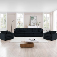 Modern Upholstered Chenille Cloud Couches Set, 3-Seater & 1 Single Sofa Set by Latitude Run