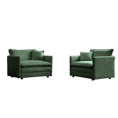 Accent Chair Set Of 2, High-End Chenille Upholstered Armchairs, Living Room Side Chairs With Toss Pillow, Chenille by Everly Quinn