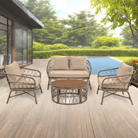 Boho-inspired 4-person Outdoor Seating Group With Removable Cushions And Wood Tabletop