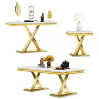 3-Piece Gold Coffee Table Set Includes 1 Coffee Table & 1 Console Table & 1 Side Table For Home Apartment Office by Everly Quinn