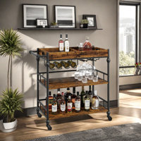 3-tier Rolling Bar Cart With Wine Rack & Removable Tray by 17 Stories