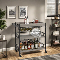 3-tier Rolling Bar Cart With Wine Rack & Removable Tray by 17 Stories