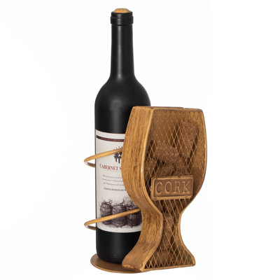 Millwood Pines Decorative Metal Goblet Shape Wine Bottle And Cork Holder A Unique Home Decor Piece And Countertop Accessory For Kitchens, Bars, And Di