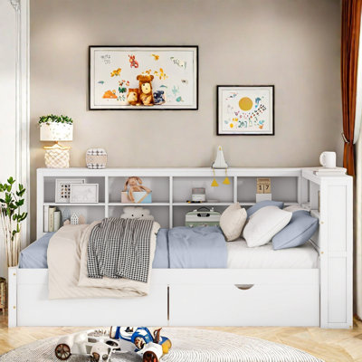 Wooden Daybed With 2 Drawers, Storage Shelf And Usb Charging Ports