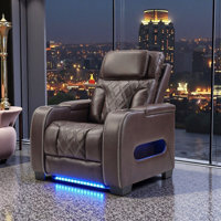 37.4" Contemporary Premium Leather Dual-Motor Power Recliner With Ambient Lighting by Ivy Bronx