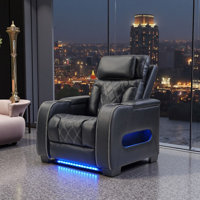 37.4" Contemporary Premium Leather Dual-Motor Power Recliner With Ambient Lighting by Ivy Bronx