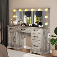 Cioeta 55.1"W Makeup Vanity with Hollywood Mirror by Rosalind Wheeler
