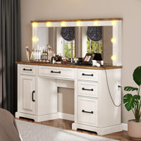 Cioeta 55.1"W Makeup Vanity with Hollywood Mirror by Rosalind Wheeler