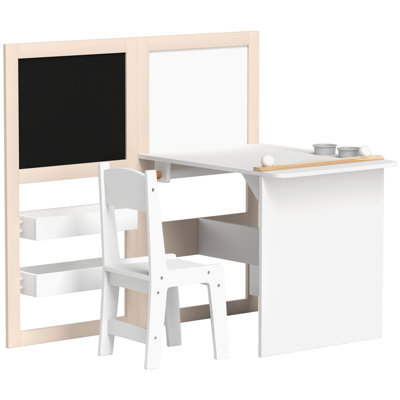 Harriet Bee Kids Table And Chair Set, 3 In 1 Toddler Table And Chair Set With Foldable Easel, Storage Shelves, Roll Paper, Kids Art Table And Chair Se by Harriet Bee