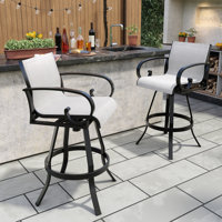 29.55" Outdoor Aluminum Swivel Bar Stools with Sunbrella Fabric by Latitude Run