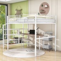 Full Metal Loft Bed With Built-In-Desk And Shelves And Stairs by Mason & Marbles