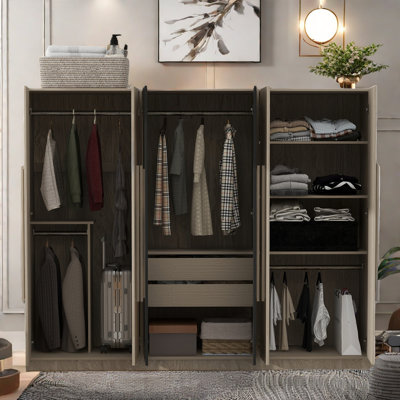 6-door Wooden Wardrobe With Two Built-in Drawers And Hanging Rods by Latitude Run