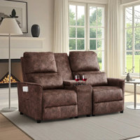 Manual Push Back Reclining Loveseat Sofa With Center Console & Cup Holders for Living Room by Latitude Run
