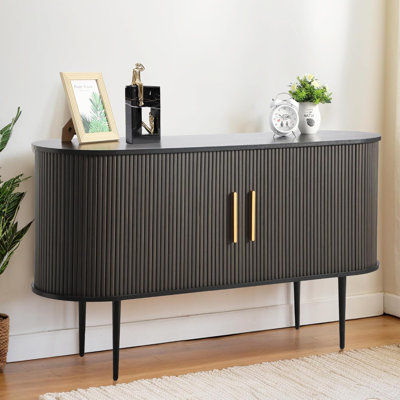 55" Sideboard Buffer Cabinet with Fluted Slide Doors,Tambour Storage Cabinet with Shelves by George Oliver