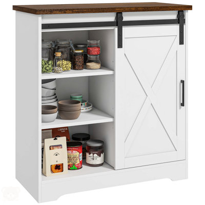 Farmhouse Coffee Bar Cabinet, Buffet Sideboard with Sliding Barn Door and Adjustable Shelf, Kitchen Buffet Cabinet by Ophelia & Co.