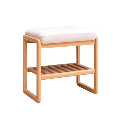 Natural Solid Wood Shoe Bench, Beech Wood Storage Rack Organizer with High Rebound Sponge Cushion by Latitude Run