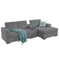Grey 106-Inch L-Shaped Sofa with Left-Facing Chaise Lounge, Oversized Comfy Couch with Storage Console & Charging Socket by Latitude Run