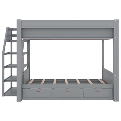Wood Full Size Convertible Bunk Bed With Storage Staircase, Bedside Table, And 3 Drawers by Harriet Bee
