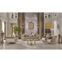 Talla 4-Piece Living Room Set – Beige Two Sofas and Two Chairs with Gold Accents