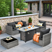 Wicker 4 - Person Outdoor Conversation Set With Fire Pit Table With Cushions by Latitude Run