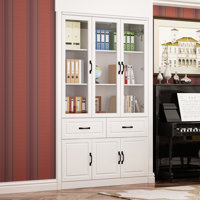 Tullus 6-Door Office Storage Cabinet With 2 Drawers, 3 Glass Doors, Multiple Shelves