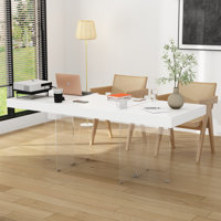 Mkai 78.7” Wide Conference Table With Tempered Glass Legs by Wrought Studio